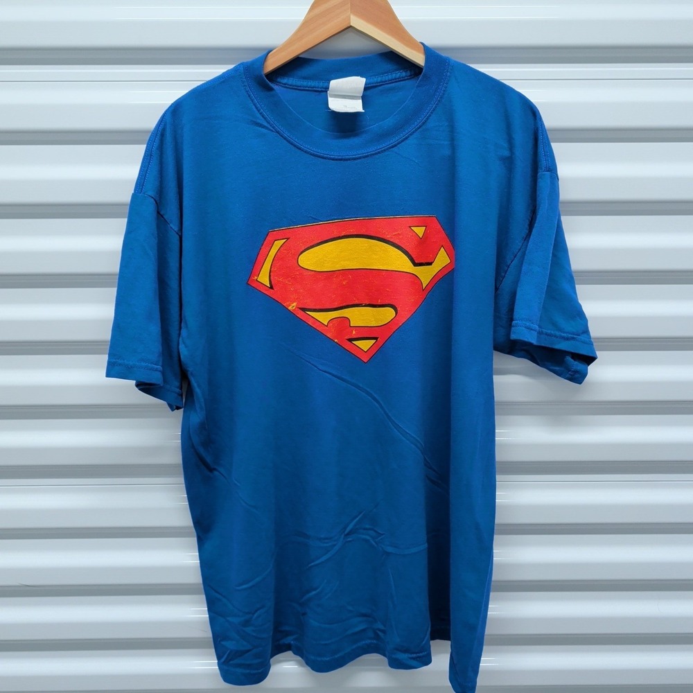 Gildan Superman Superdad T Shirt XL Mens Blue Graphic Short Sleeve DC Comics Tee